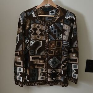 La Vicunita PERU Baby Alpaca Handknit Sweater Button Down SZ : M INCA DESIGN